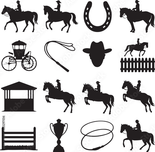 Equestrian Sports and Horse Riding Silhouette Icons Set rider