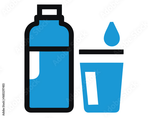 Water Bottle and Glass Icon - Refreshing Hydration Symbol