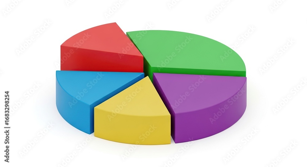 Colorful 3d Pie Chart Segments on White Background for Data Visualization Colorful 3d Pie Chart Segments on White Background for Data Visualization
