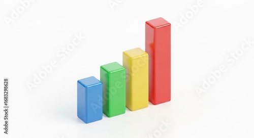 Free Download Colorful 3d Bar Graph Increasing with Blue Green Yellow and Red Columns on White Background - GFXLoad
