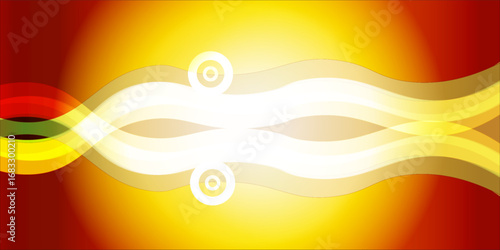 Abstract wavy background with gradient golden tones, white layered curves, and circular sun shape. Minimalist modern design ideal for wallpapers, posters,or digital art.