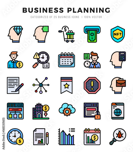 Business Planning Lineal Color icons collection. 25 icon set. Vector illustration.