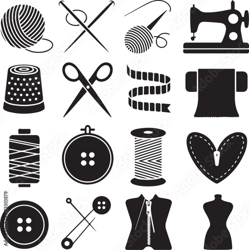 Sewing And Crafting Icons Silhouette Collection For Knitting And Tailoring yarn ball