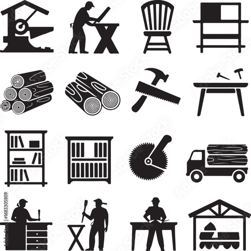 Assortment of Woodworking and Carpentry Related Icons carpenter craftsman