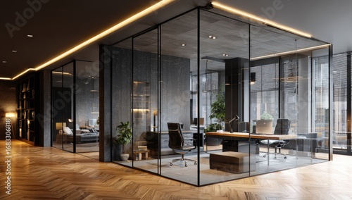 Modern office space with glass partitions (2)