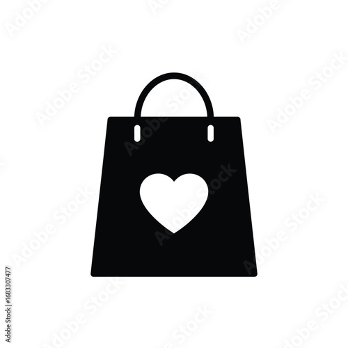 Black shopping bag with white heart symbol gift