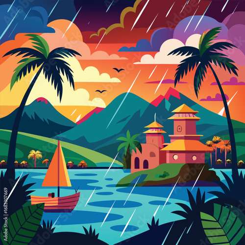 tropical island with palm trees