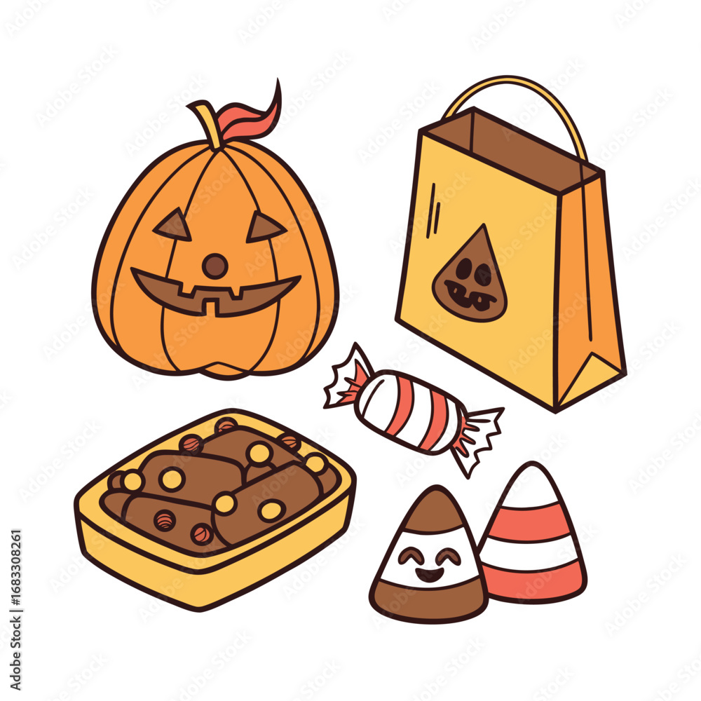 Fototapeta premium Halloween Candy and Pumpkin Clipart – Cute Trick or Treat Sticker Set