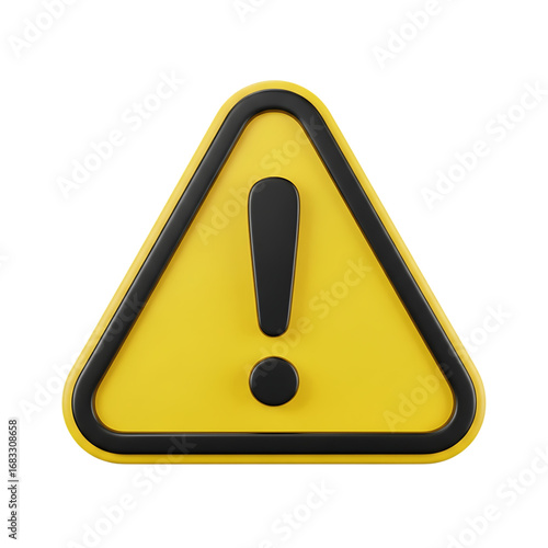 3d warning sign with exclamation mark isolated on transparent background