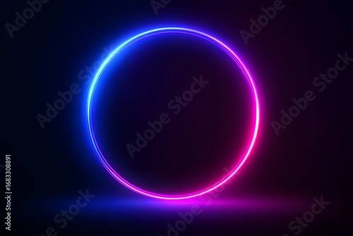 Neon light effect with a glowing circular frame on a dark background. The blue and pink neon glow forms the shape of an empty ring,