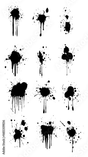 Set of Black Paint Splash Elements.  Ink Splatter Collection. Vector illustration.