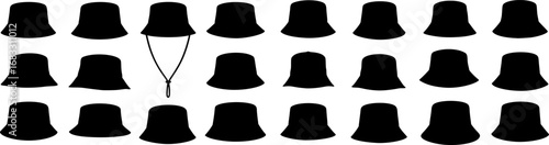 vector set of Bucket hat silhouette white background
