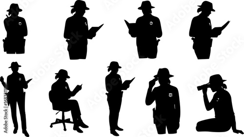 set of FEMALE DETECTIVE SILHOUETTE
