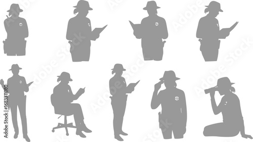 set of FEMALE DETECTIVE SILHOUETTE
