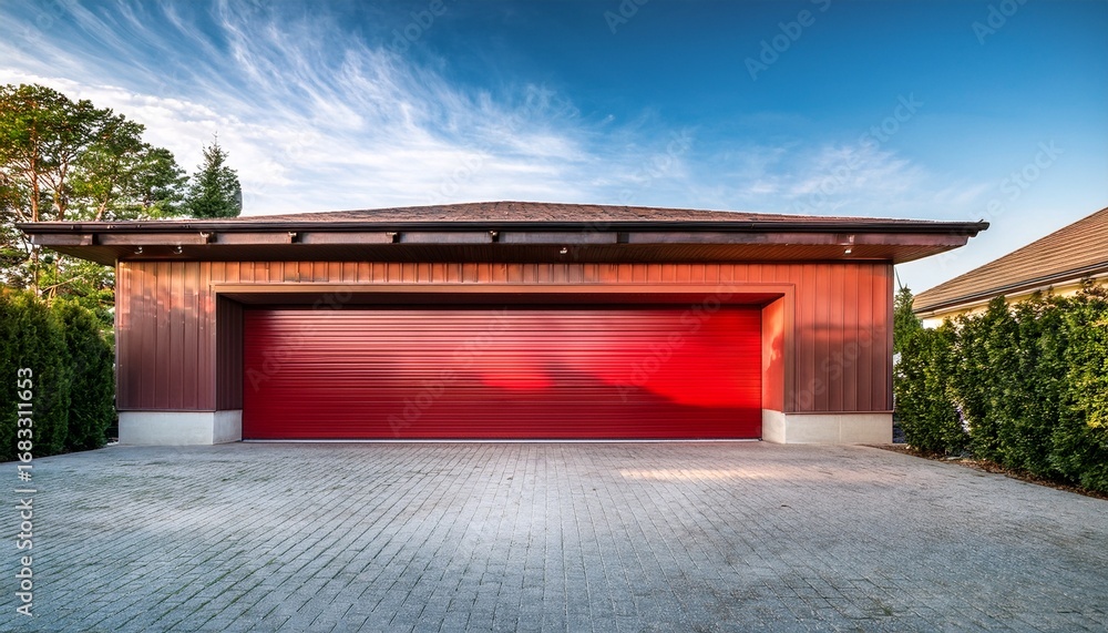Fototapeta premium home garage with red luxury and expansive car parking in it