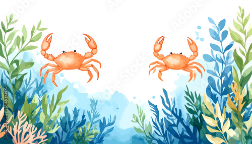 Two Crabs in Underwater Scene.