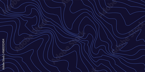 Topographic map texture. Blue radar. Abstract linear background. Vector print of waves. Blue lines on black background.