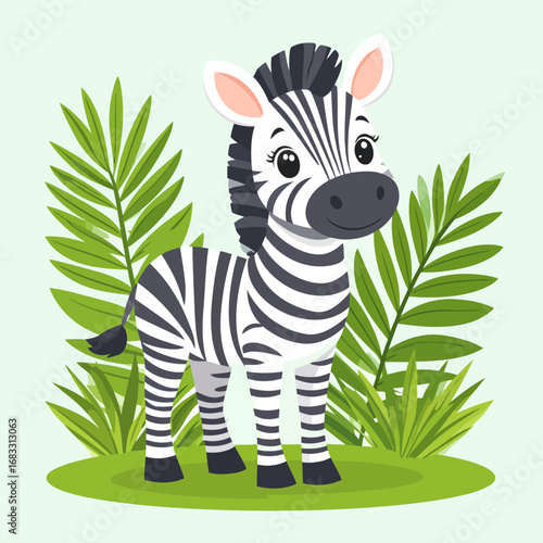 Adorable Cartoon Zebra in a Lush Green Environment.