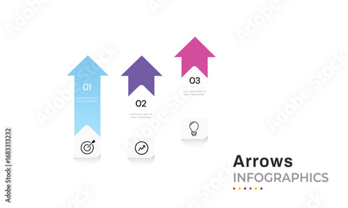 Modern Business Success Infographic with 3 Colorful Arrow Steps for Goal, Strategy, and Success. Marketing, Startup, and Growth Presentations Template Vector.