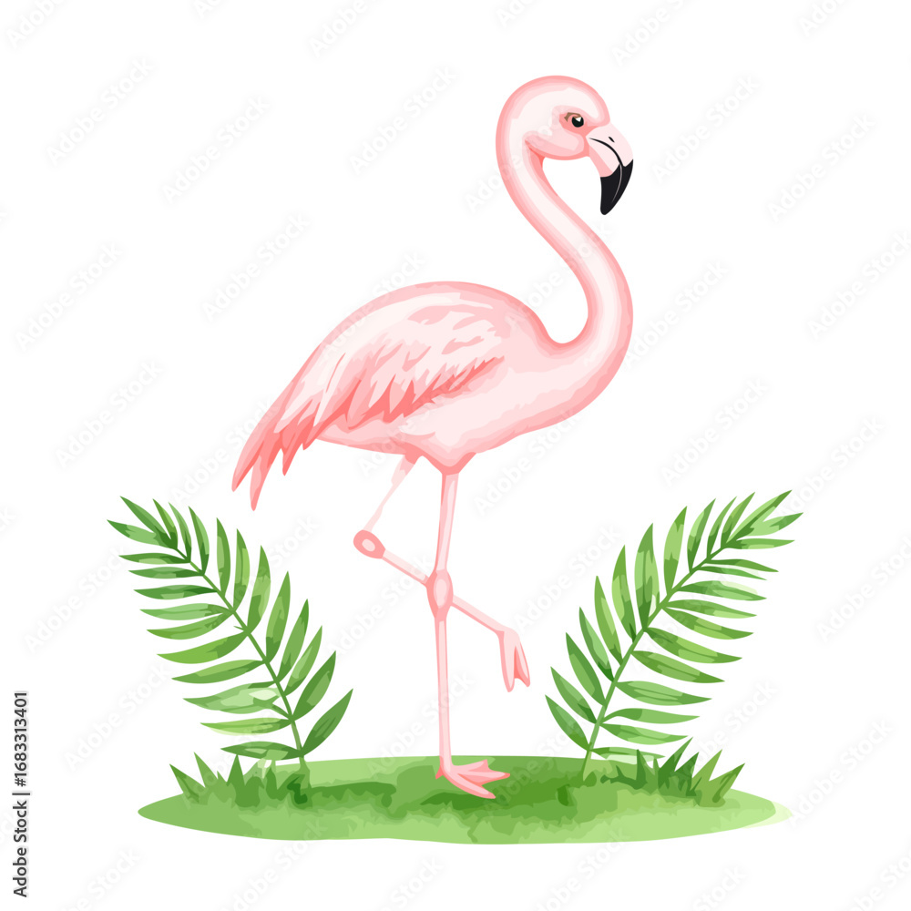 Obraz premium Elegant Pink Flamingo in Watercolor Style.