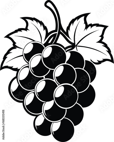 A vibrant vector illustration of a fresh bunch of grapes on a vine with lush green leaves