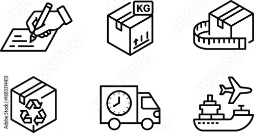 Set of shipping and logistics icons representing delivery and transportation services
