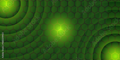 Hexagonal cyberspace green background. Hexagon grid tech pattern.