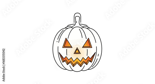 A glowing, carved Halloween pumpkin with a spooky face, set against a plain white background, ready for the holiday.