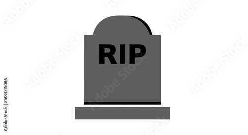 A simple gray tombstone with the letters "RIP" in black, isolated on a white background.