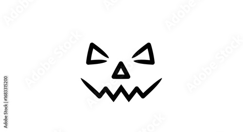 A minimalist black illustration of a spooky jack-o'-lantern face with angry eyes and a jagged grin on a white background.