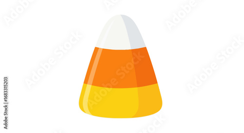 A classic Halloween candy corn with distinctive white, orange, and yellow stripes, isolated on a clean white background.