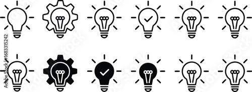 Collection of light bulb icons representing ideas innovation and problem solving