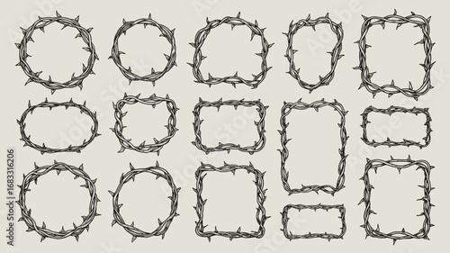 Vector art of set of barbed wire frames 
