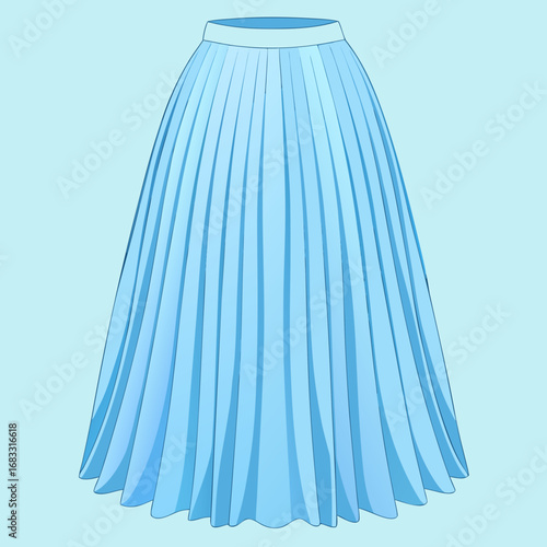 Light blue pleated midi skirt on a light blue background