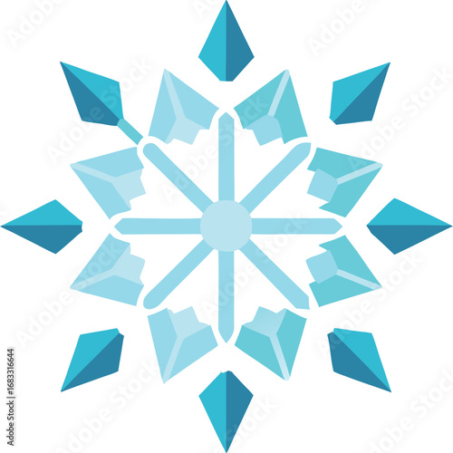 Blue Snowflake Illustration on Black Background for Winter and Holiday Design