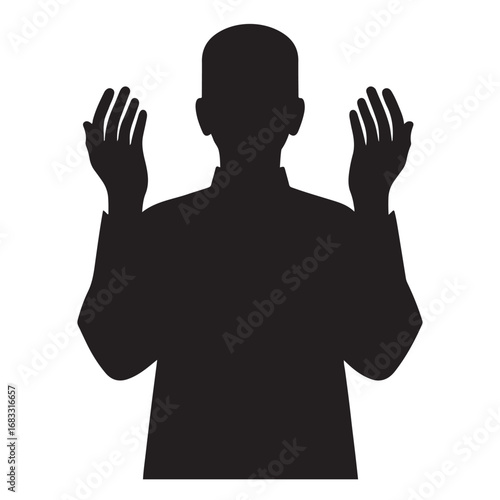 Person praying in silhouette with hands raised in worship