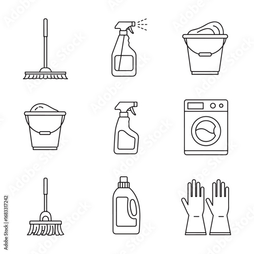 9 House Cleaning Icons Bundle | Home Cleaning Vector Icon Pack, Modern Design Collection