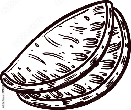 Hand drawn empanada isolated on white background in vintage engraved illustration