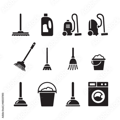 12 House Cleaning Icons Bundle | Housekeeping Tools Icon Bundle, Editable Vector Graphics
