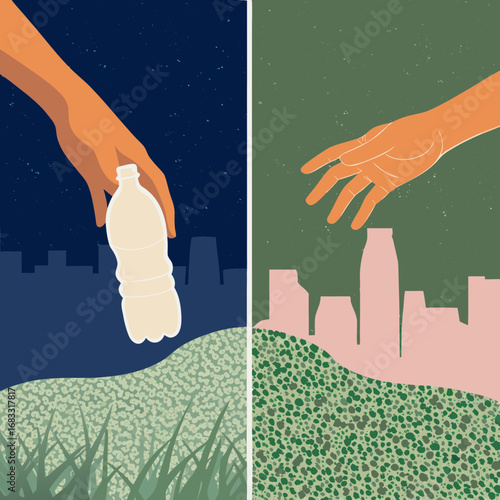Hands reaching out for a cleaner environment through recycling efforts