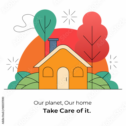 Bright illustration encouraging care for the planet and home