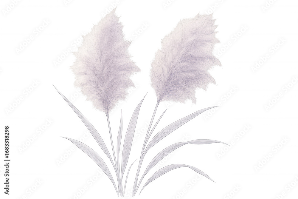 Fototapeta premium Gentle pastel-colored pampas grass plumes swaying gracefully on a transparent background, creating a soft and airy botanical illustration