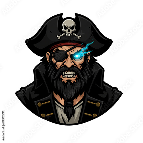 Fierce Pirate Captain Mascot Logo with Magic Eye for Fantasy and Esports Branding
