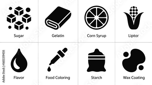 Collection of icons representing food ingredients and food production processes