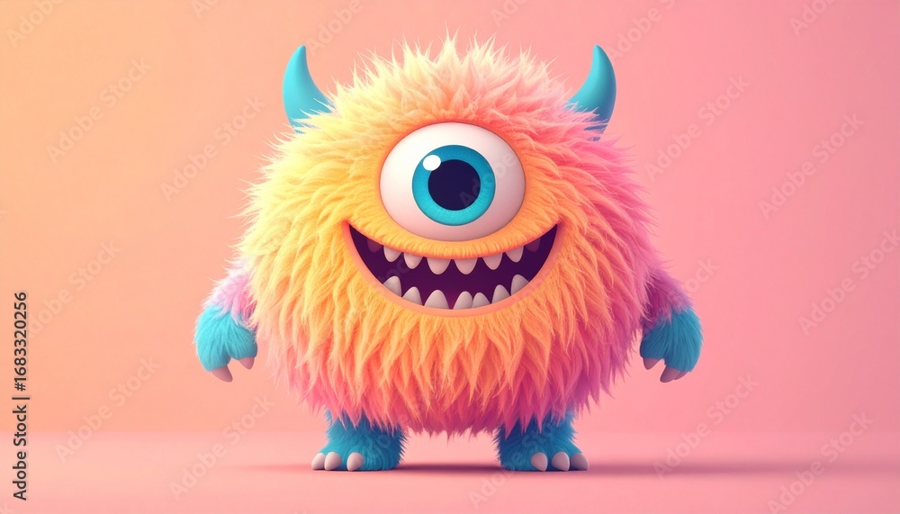 Naklejka premium Fluffy One-Eyed Grinner