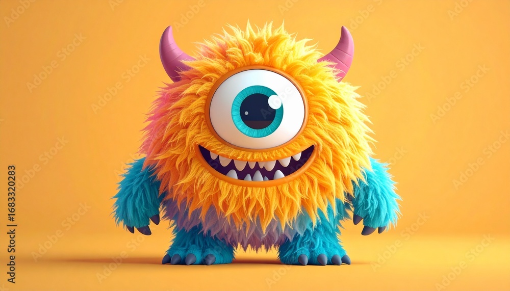 Naklejka premium Fluffy One-Eyed Grinner
