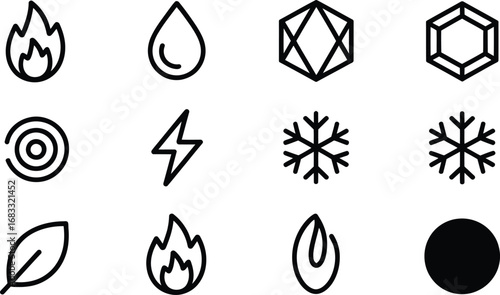 Collection of simple line art icons representing natural elements and concepts