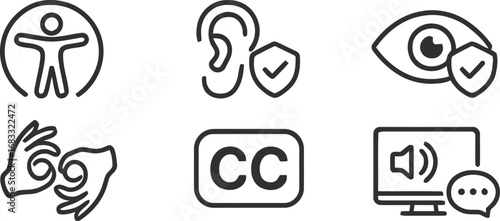 Collection of accessibility icons representing various needs and services