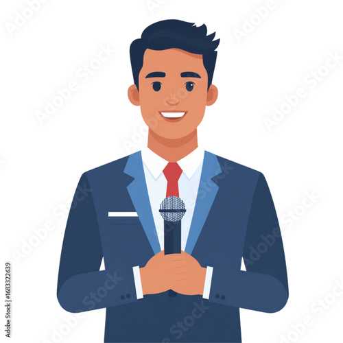 Male presenter flat design illustration with microphone