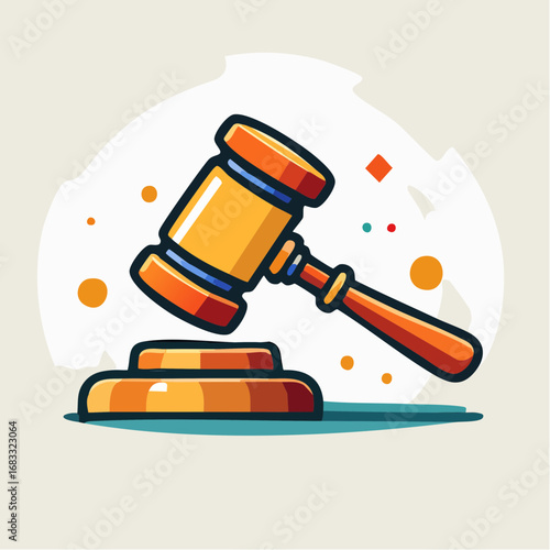 Gavel Icon With Orange And Wooden Design